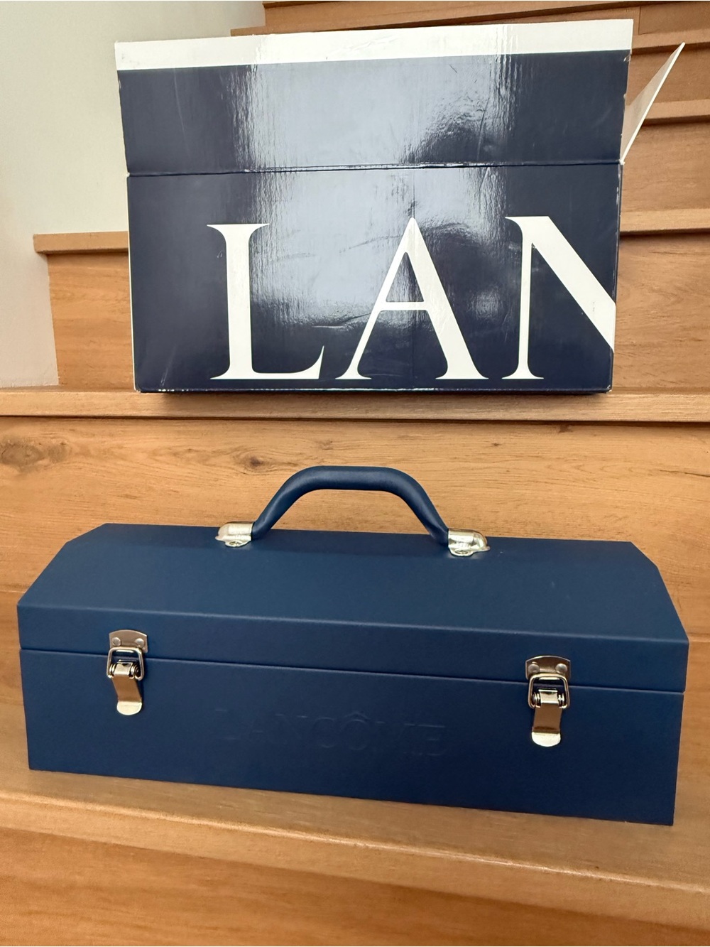 Lancome Navy Blue Makeup Train Case  Silver Hardware rare promo influencer item